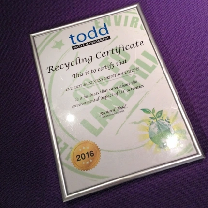 We even get recognised for our efforts. Last year we recycled over 12 Tonnes of paper.